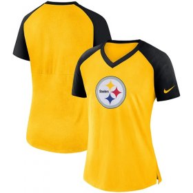Wholesale Cheap Women\'s Pittsburgh Steelers Nike Gold-Black Top V-Neck T-Shirt