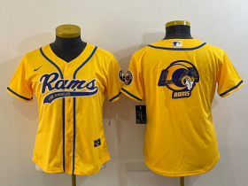 Wholesale Cheap Women\'s Los Angeles Rams Yellow Team Big Logo With Patch Cool Base Stitched Baseball Jersey