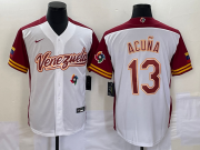 Cheap Men's Venezuela Baseball #13 Ronald Acuna Jr 2023 White Red World Classic Stitched Jersey