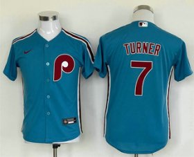 Cheap Youth Philadelphia Phillies #7 Trea Turner Blue Stitched MLB Cool Base Nike Jersey