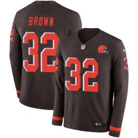 Wholesale Cheap Nike Browns #32 Jim Brown Brown Team Color Men\'s Stitched NFL Limited Therma Long Sleeve Jersey