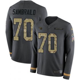Wholesale Cheap Nike Titans #70 Ty Sambrailo Anthracite Salute to Service Youth Stitched NFL Limited Therma Long Sleeve Jersey
