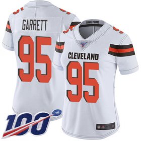 Wholesale Cheap Nike Browns #95 Myles Garrett White Women\'s Stitched NFL 100th Season Vapor Limited Jersey