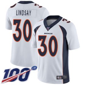 Wholesale Cheap Nike Broncos #30 Phillip Lindsay White Men\'s Stitched NFL 100th Season Vapor Limited Jersey