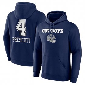 Cheap Men\'s Dallas Cowboys #4 Dak Prescott Navy Team Wordmark Player Name & Number Pullover Hoodie