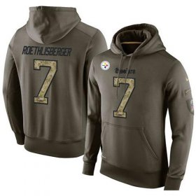 Wholesale Cheap NFL Men\'s Nike Pittsburgh Steelers #7 Ben Roethlisberger Stitched Green Olive Salute To Service KO Performance Hoodie