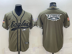 Wholesale Cheap Men\'s Philadelphia Eagles Olive Salute to Service Team Big Logo Cool Base Stitched Baseball Jersey