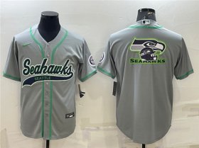 Wholesale Cheap Men\'s Seattle Seahawks Gray Team Big Logo With Patch Cool Base Stitched Baseball Jersey