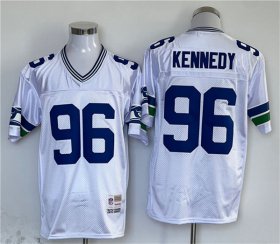 Wholesale Cheap Men\'s Seattle Seahawks #96 Cortez Kennedy White Throwback Stitched Football Jersey