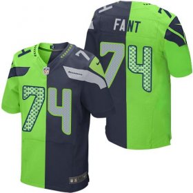 Wholesale Cheap Nike Seahawks #74 George Fant Steel Blue/Green Men\'s Stitched NFL Elite Split Jersey