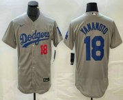 Cheap Men's Los Angeles Dodgers #18 Yoshinobu Yamamoto Number Grey Stitched Flex Base Nike Jersey