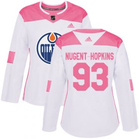 Wholesale Cheap Adidas Oilers #93 Ryan Nugent-Hopkins White/Pink Authentic Fashion Women\'s Stitched NHL Jersey