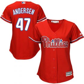 Wholesale Cheap Phillies #47 Larry Andersen Red Alternate Women\'s Stitched MLB Jersey