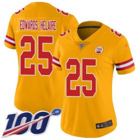Wholesale Cheap Nike Chiefs #25 Clyde Edwards-Helaire Gold Women\'s Stitched NFL Limited Inverted Legend 100th Season Jersey