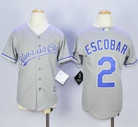 Wholesale Cheap Royals #2 Alcides Escobar Grey Cool Base Stitched Youth MLB Jersey