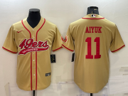 Wholesale Cheap Men's San Francisco 49ers #11 Brandon Aiyuk Gold With Patch Cool Base Stitched Baseball Jersey