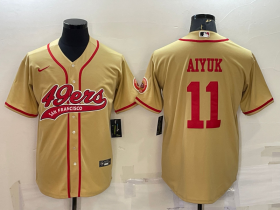 Wholesale Cheap Men\'s San Francisco 49ers #11 Brandon Aiyuk Gold With Patch Cool Base Stitched Baseball Jersey