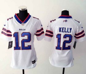 Wholesale Cheap Nike Bills #12 Jim Kelly White Women\'s Stitched NFL Elite Jersey