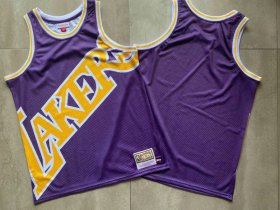 Wholesale Cheap Men\'s Los Angeles Lakers Purple Big Face Mitchell Ness Hardwood Classics Soul Swingman Throwback Jersey