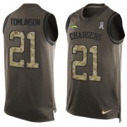 Wholesale Cheap Nike Chargers #21 LaDainian Tomlinson Green Men's Stitched NFL Limited Salute To Service Tank Top Jersey