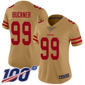 Wholesale Cheap Nike 49ers #99 DeForest Buckner Gold Women\'s Stitched NFL Limited Inverted Legend 100th Season Jersey