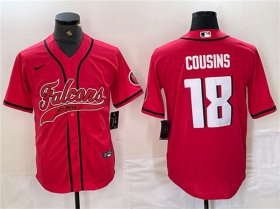Cheap Men\'s Atlanta Falcons #18 Kirk Cousins Red With Patch Cool Base Baseball Stitched Jersey
