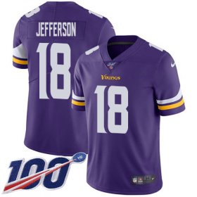 Wholesale Cheap Nike Vikings #18 Justin Jefferson Purple Team Color Men\'s Stitched NFL 100th Season Vapor Untouchable Limited Jersey