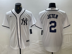Cheap Men\'s New York Yankees #2 Derek Jeter White Fashion Cool Base Jersey