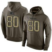 Wholesale Cheap NFL Men's Nike Oakland Raiders #80 Jerry Rice Stitched Green Olive Salute To Service KO Performance Hoodie