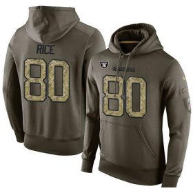 Wholesale Cheap NFL Men\'s Nike Oakland Raiders #80 Jerry Rice Stitched Green Olive Salute To Service KO Performance Hoodie