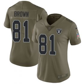 Wholesale Cheap Nike Raiders #81 Tim Brown Olive Women\'s Stitched NFL Limited 2017 Salute to Service Jersey
