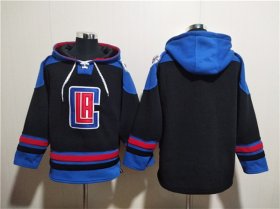 Wholesale Cheap Men\'s Los Angeles Clippers Blank Black Blue Lace-Up Pullover Hoodie