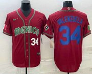 Cheap Men's Mexico Baseball #34 Fernando Valenzuela Number 2023 Red Blue World Baseball Classic Stitched Jersey1