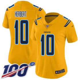 Wholesale Cheap Nike Chargers #10 Justin Herbert Gold Women\'s Stitched NFL Limited Inverted Legend 100th Season Jersey