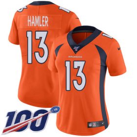 Wholesale Cheap Nike Broncos #13 KJ Hamler Orange Team Color Women\'s Stitched NFL 100th Season Vapor Untouchable Limited Jersey