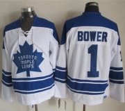 Wholesale Cheap Maple Leafs #1 Johnny Bower White CCM Throwback Third Stitched NHL Jersey