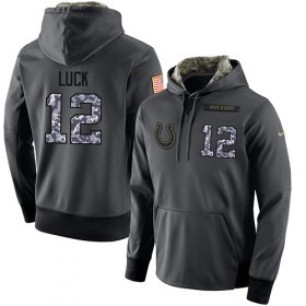 Wholesale Cheap NFL Men\'s Nike Indianapolis Colts #12 Andrew Luck Stitched Black Anthracite Salute to Service Player Performance Hoodie