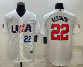 Cheap Mens USA Baseball #22 Clayton Kershaw Number 2023 White World Baseball Classic Stitched Jersey