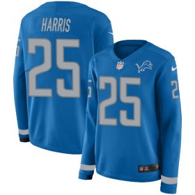 Wholesale Cheap Nike Lions #25 Will Harris Blue Team Color Women\'s Stitched NFL Limited Therma Long Sleeve Jersey