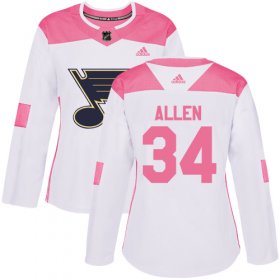 Wholesale Cheap Adidas Blues #34 Jake Allen White/Pink Authentic Fashion Women\'s Stitched NHL Jersey