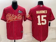Wholesale Cheap Men's Kansas City Chiefs #15 Patrick Mahomes Red With Super Bowl LVII Patch Cool Base Stitched Baseball Jersey