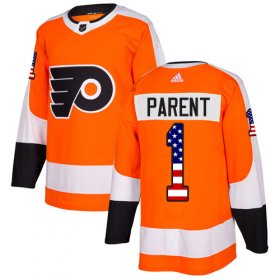 Wholesale Cheap Adidas Flyers #1 Bernie Parent Orange Home Authentic USA Flag Stitched NHL Jersey