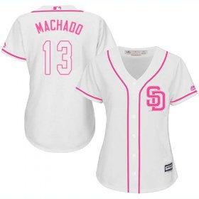 Wholesale Cheap Padres #13 Manny Machado White/Pink Fashion Women\'s Stitched MLB Jersey