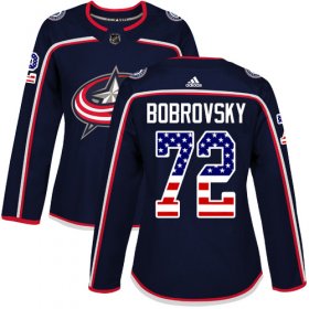 Wholesale Cheap Adidas Blue Jackets #72 Sergei Bobrovsky Navy Blue Home Authentic USA Flag Women\'s Stitched NHL Jersey