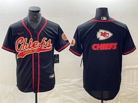 Cheap Men\'s Kansas City Chiefs Black Team Big Logo With Patch Cool Base Stitched Baseball Jersey
