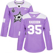 Cheap Adidas Stars #35 Anton Khudobin Purple Authentic Fights Cancer Women's 2020 Stanley Cup Final Stitched NHL Jersey