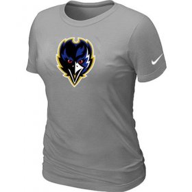 Wholesale Cheap Women\'s Baltimore Ravens Team Logo T-Shirt Light Grey