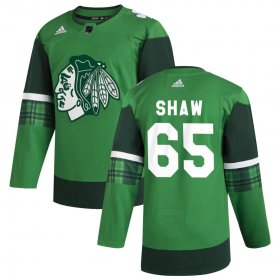 Wholesale Cheap Chicago Blackhawks #65 Andrew Shaw Men\'s Adidas 2020 St. Patrick\'s Day Stitched NHL Jersey Green.jpg.jpg