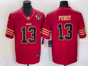 Wholesale Cheap Men's San Francisco 49ers #13 Brock Purdy Red 75th Patch Golden Edition Stitched Nike Limited Jersey
