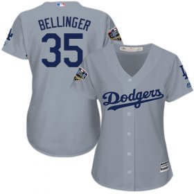 Wholesale Cheap Dodgers #35 Cody Bellinger Grey Alternate Road 2018 World Series Women\'s Stitched MLB Jersey